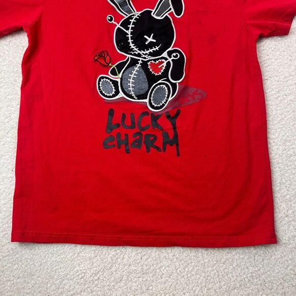 BKYS Shirt Mens Small Red Lucky Charm Stretch Embroidered Black Teddy Bear - Picture 11 of 12